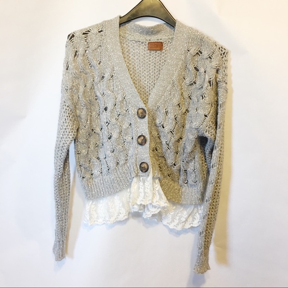 POL Sweaters - Pol gray lace sweater